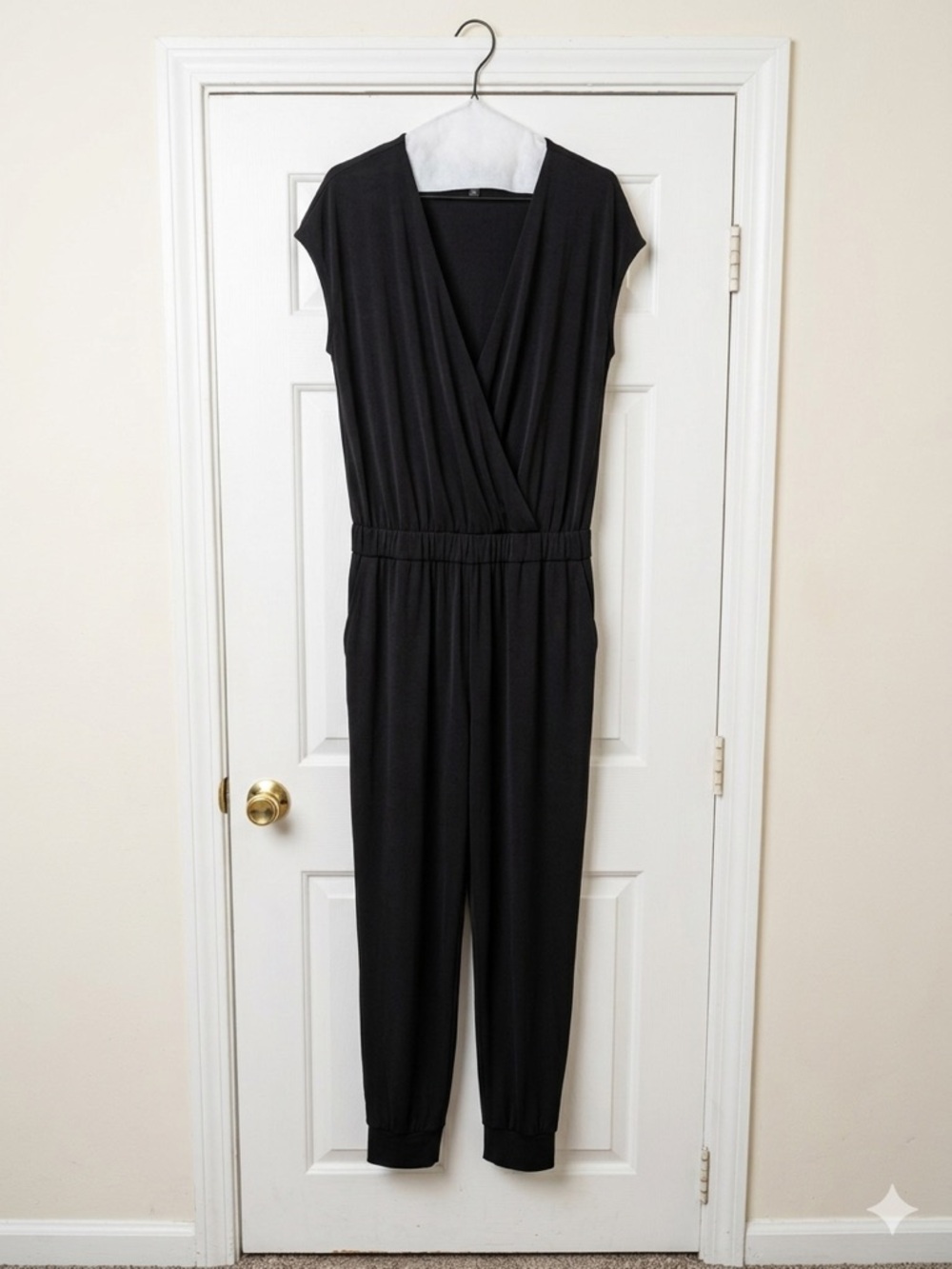 attention Black Surplice Cap Sleeve Jumpsuit